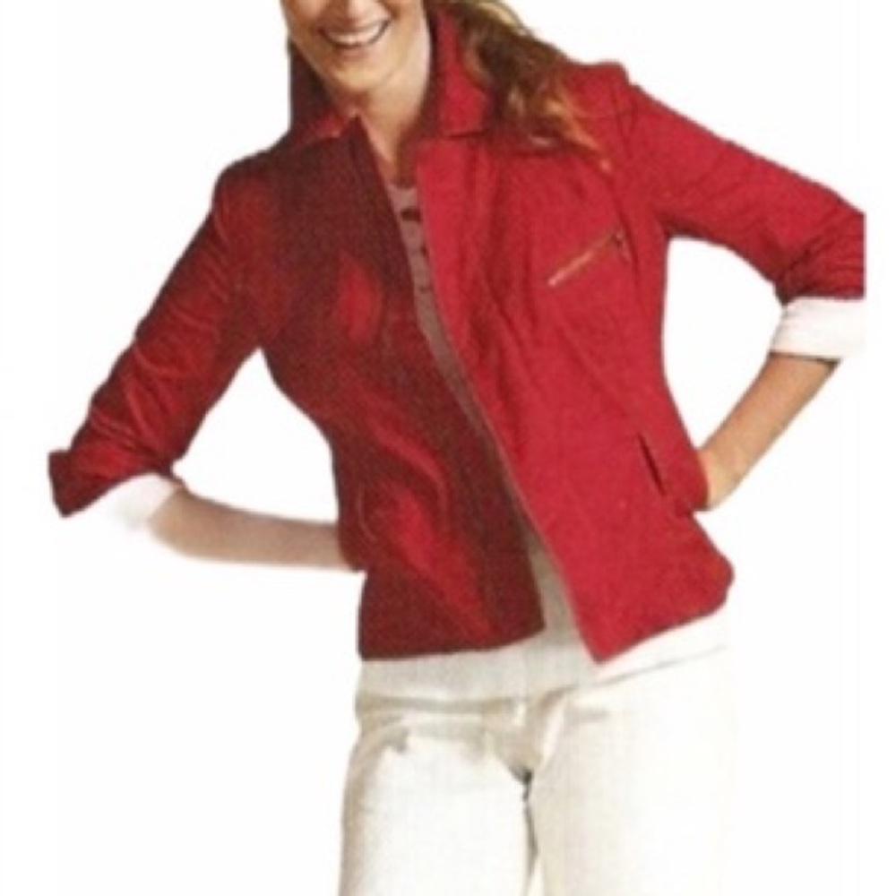 CAbi First Mate Nautical red belted twill zip jacket style 401 size M.